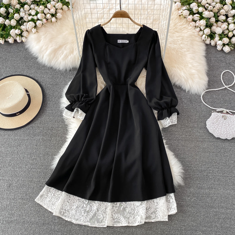 Black A Line Lace Short Dress Lace-up Fashion Dress RF0198