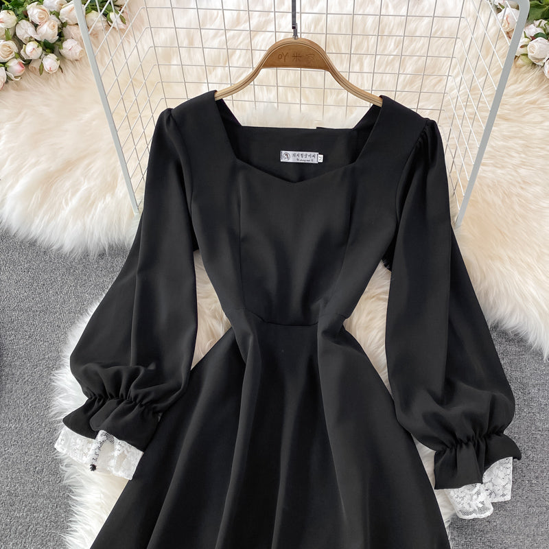 Black A Line Lace Short Dress Lace-up Fashion Dress RF0198