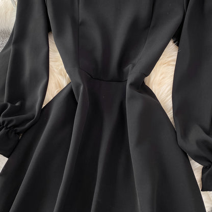 Black A Line Lace Short Dress Lace-up Fashion Dress RF0198