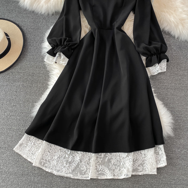 Black A Line Lace Short Dress Lace-up Fashion Dress RF0198