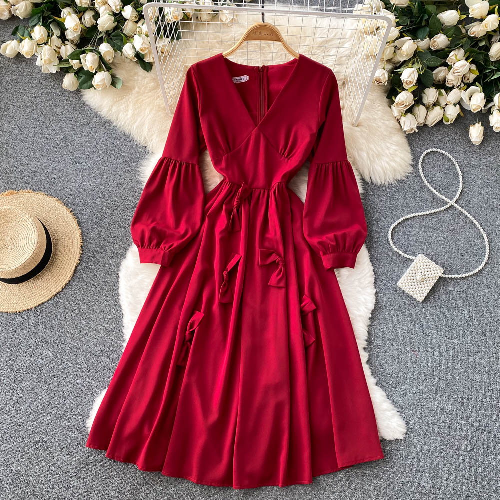 Cute V Neck Long Sleeve Dress A Line Fashion Dress RF0197