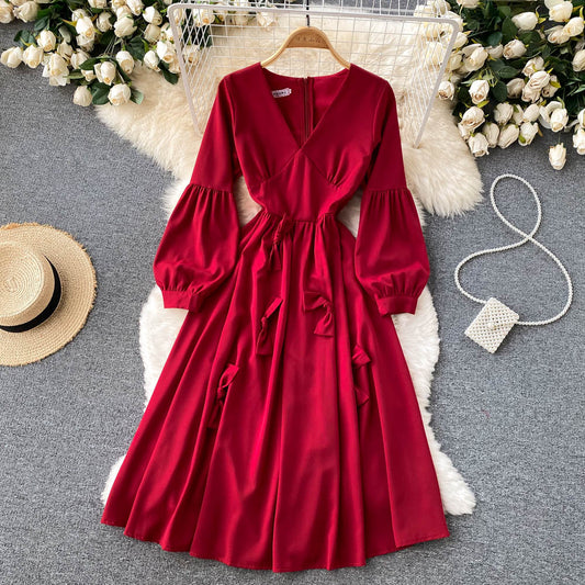 Cute V Neck Long Sleeve Dress A Line Fashion Dress RF0197