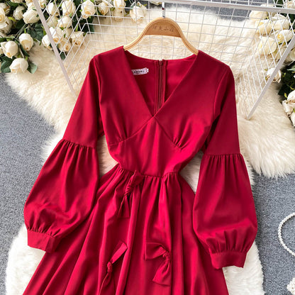 Cute V Neck Long Sleeve Dress A Line Fashion Dress RF0197
