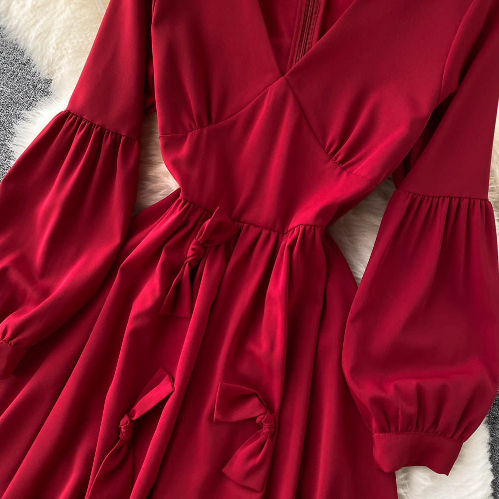 Cute V Neck Long Sleeve Dress A Line Fashion Dress RF0197