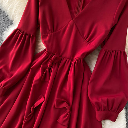 Cute V Neck Long Sleeve Dress A Line Fashion Dress RF0197
