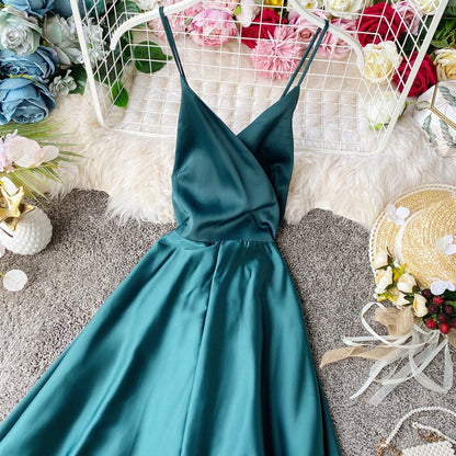 Elegant V Neck Satin A Line Dress Fashion Dress RF0196