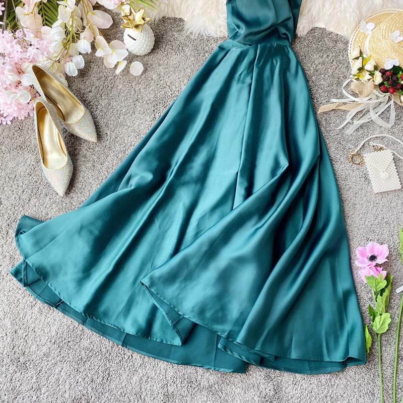 Elegant V Neck Satin A Line Dress Fashion Dress RF0196