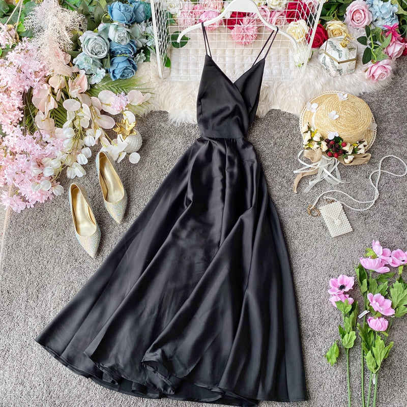 Elegant V Neck Satin A Line Dress Fashion Dress RF0196