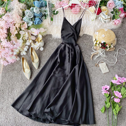 Elegant V Neck Satin A Line Dress Fashion Dress RF0196