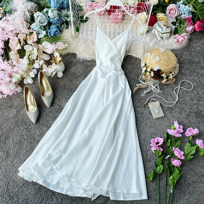 Elegant V Neck Satin A Line Dress Fashion Dress RF0196