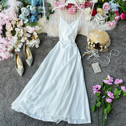 Elegant V Neck Satin A Line Dress Fashion Dress RF0196