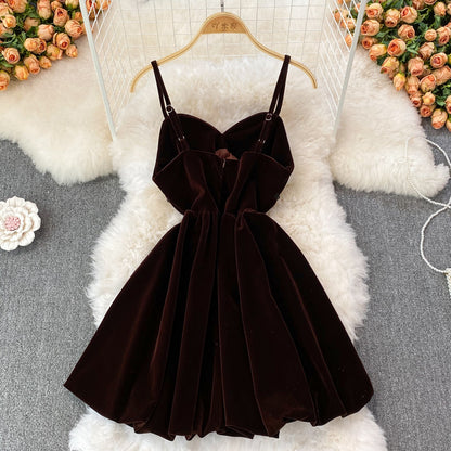 Robe courte en velours à col en V, jolie robe tendance RF0195
