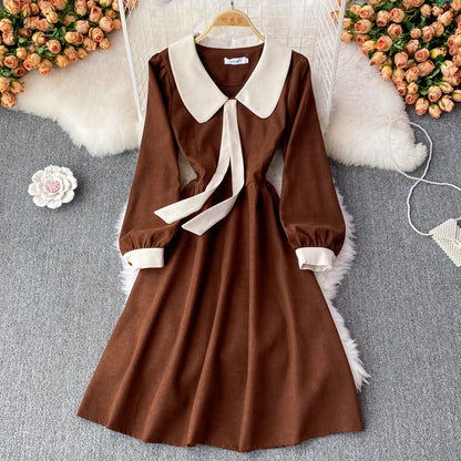 Robe à manches longues en velours côtelé doux, robe tendance RF0194