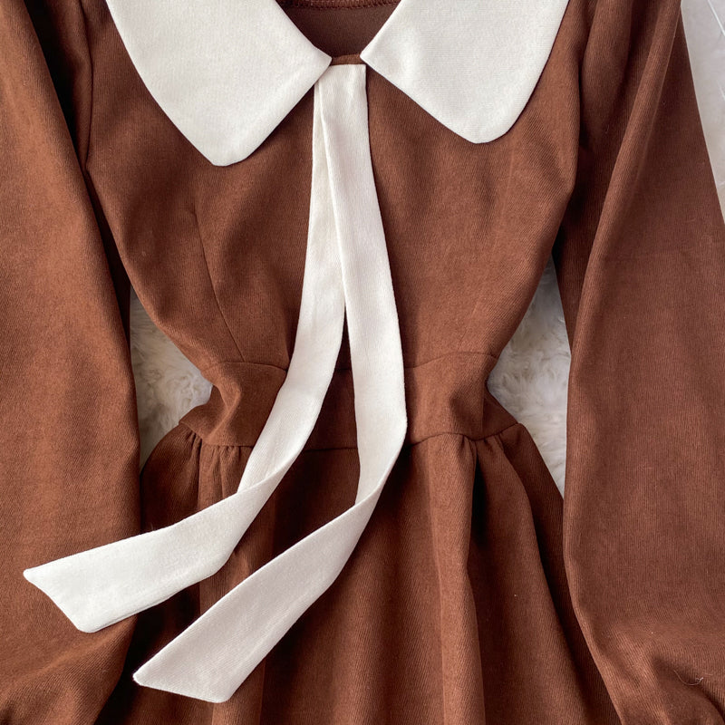 Robe à manches longues en velours côtelé doux, robe tendance RF0194