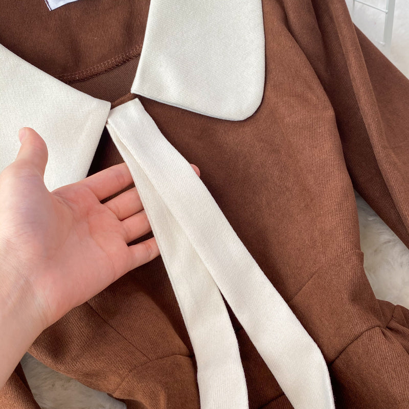 Robe à manches longues en velours côtelé doux, robe tendance RF0194