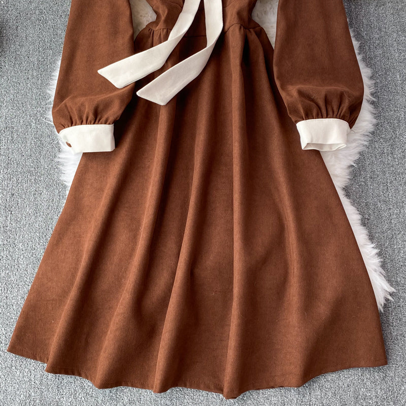 Robe à manches longues en velours côtelé doux, robe tendance RF0194