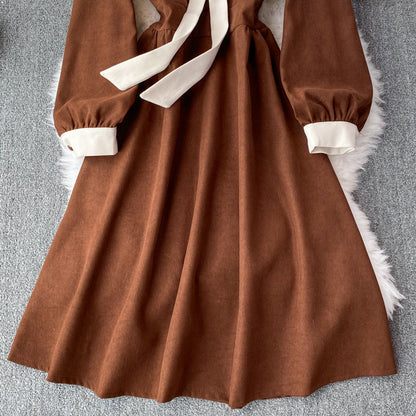 Robe à manches longues en velours côtelé doux, robe tendance RF0194