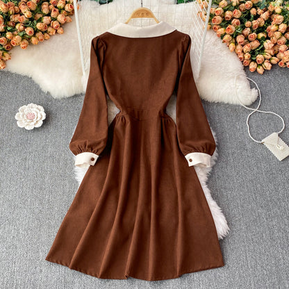 Robe à manches longues en velours côtelé doux, robe tendance RF0194