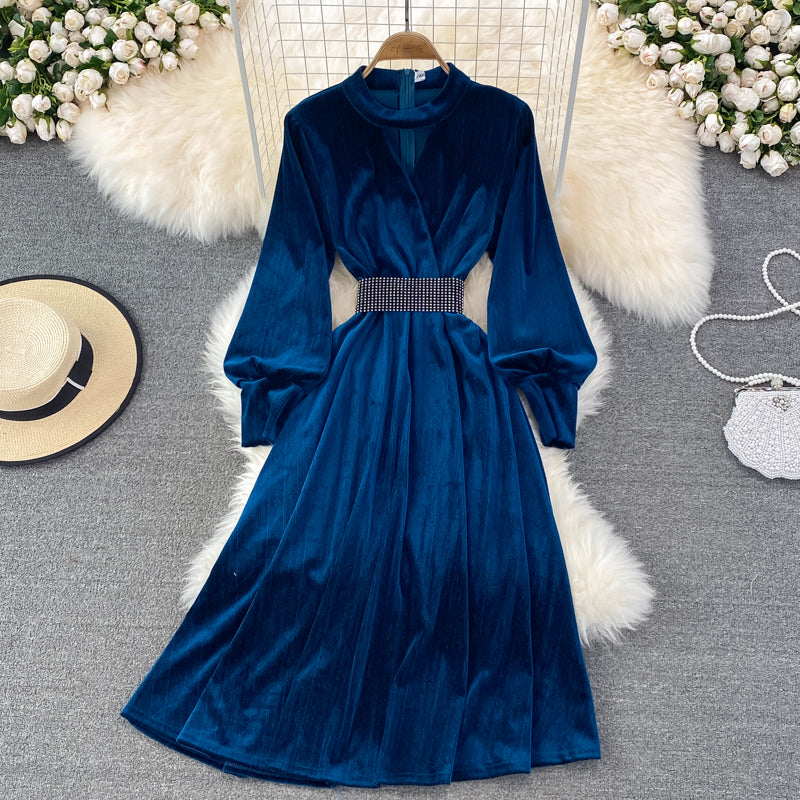 Elegant Velvet Long Sleeve Dress Fashion Dress RF0191