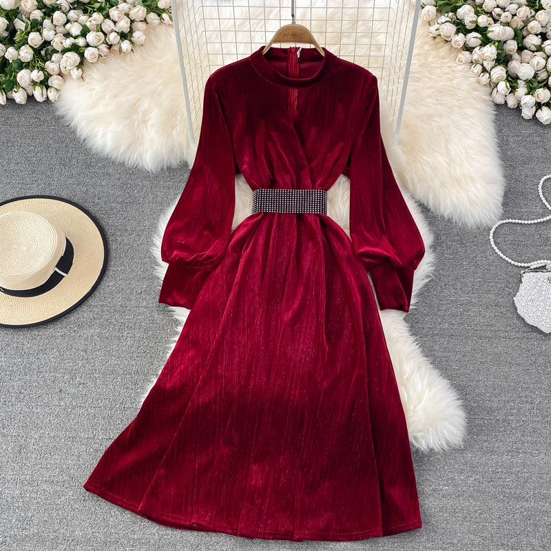 Elegant Velvet Long Sleeve Dress Fashion Dress RF0191
