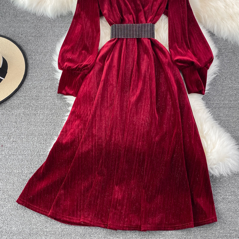 Elegant Velvet Long Sleeve Dress Fashion Dress RF0191