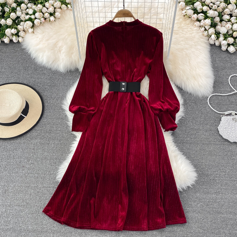 Elegant Velvet Long Sleeve Dress Fashion Dress RF0191