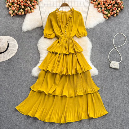 Cute V Neck Chiffon Long Dress Fashion Dress RF0189