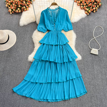Cute V Neck Chiffon Long Dress Fashion Dress RF0189