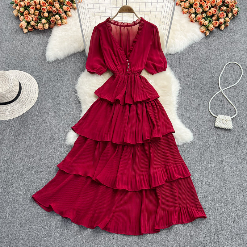 Cute V Neck Chiffon Long Dress Fashion Dress RF0189