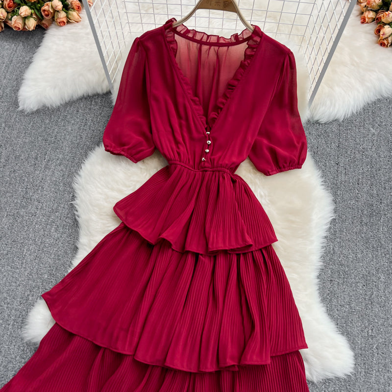 Cute V Neck Chiffon Long Dress Fashion Dress RF0189