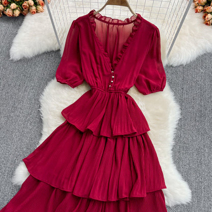 Cute V Neck Chiffon Long Dress Fashion Dress RF0189