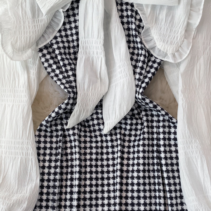 Cute Houndstooth Long Sleeve Dress A Line Fashion Dress RF0185