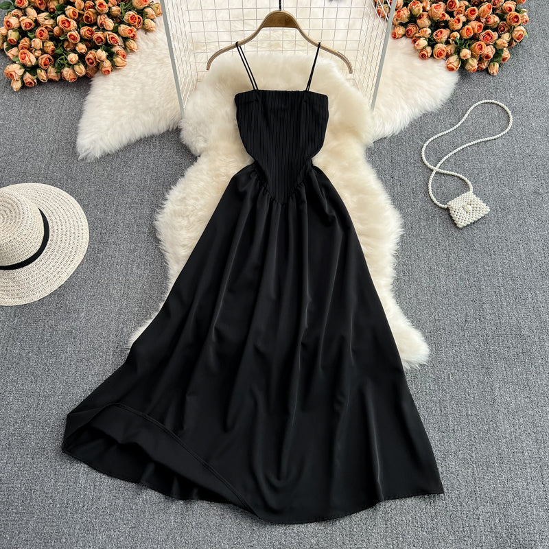 Robe noire trapèze à épaules dénudées, robe tendance RF0184