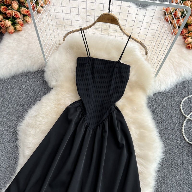 Robe noire trapèze à épaules dénudées, robe tendance RF0184