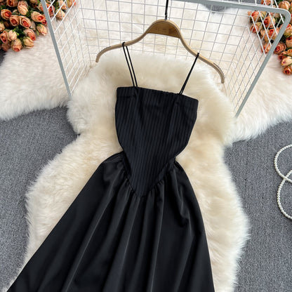 Robe noire trapèze à épaules dénudées, robe tendance RF0184