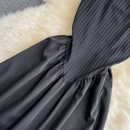 Robe noire trapèze à épaules dénudées, robe tendance RF0184