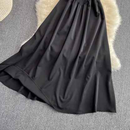 Robe noire trapèze à épaules dénudées, robe tendance RF0184