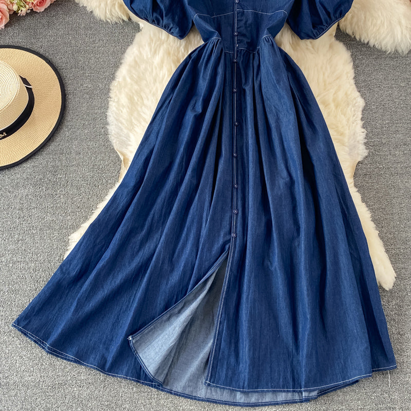 Simple V Neckline Denim Dress A Line Fashion Dress RF0182