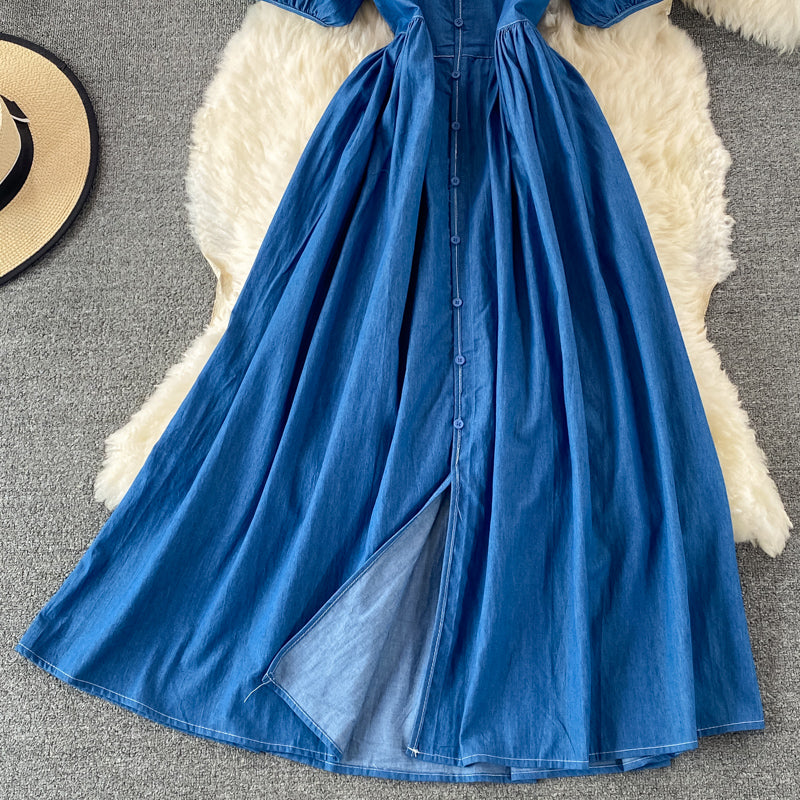 Simple V Neckline Denim Dress A Line Fashion Dress RF0182