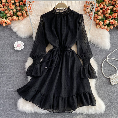 Cute A Line Long Sleeve Dress Black Dress RF0181