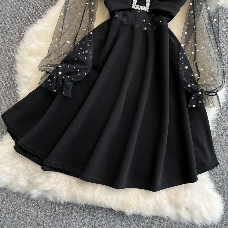 Black V Neck Short Dress A Line Fashion Dress RF0180