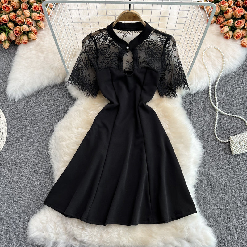 Black Lace Short Dress Black Fashion Dress RF0178
