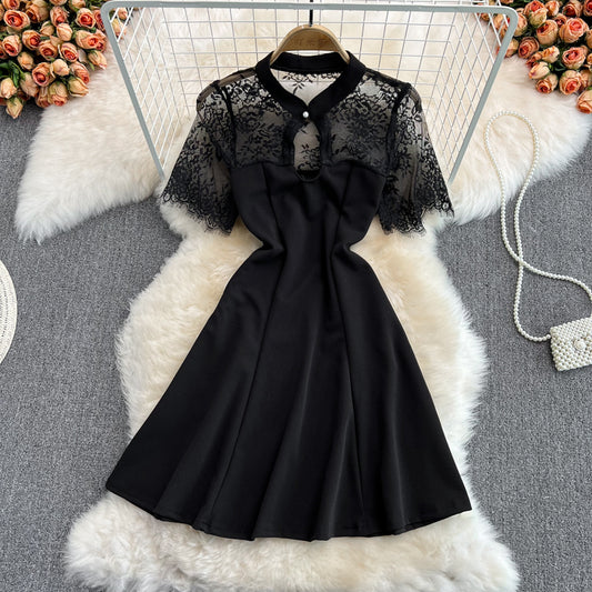 Black Lace Short Dress Black Fashion Dress RF0178