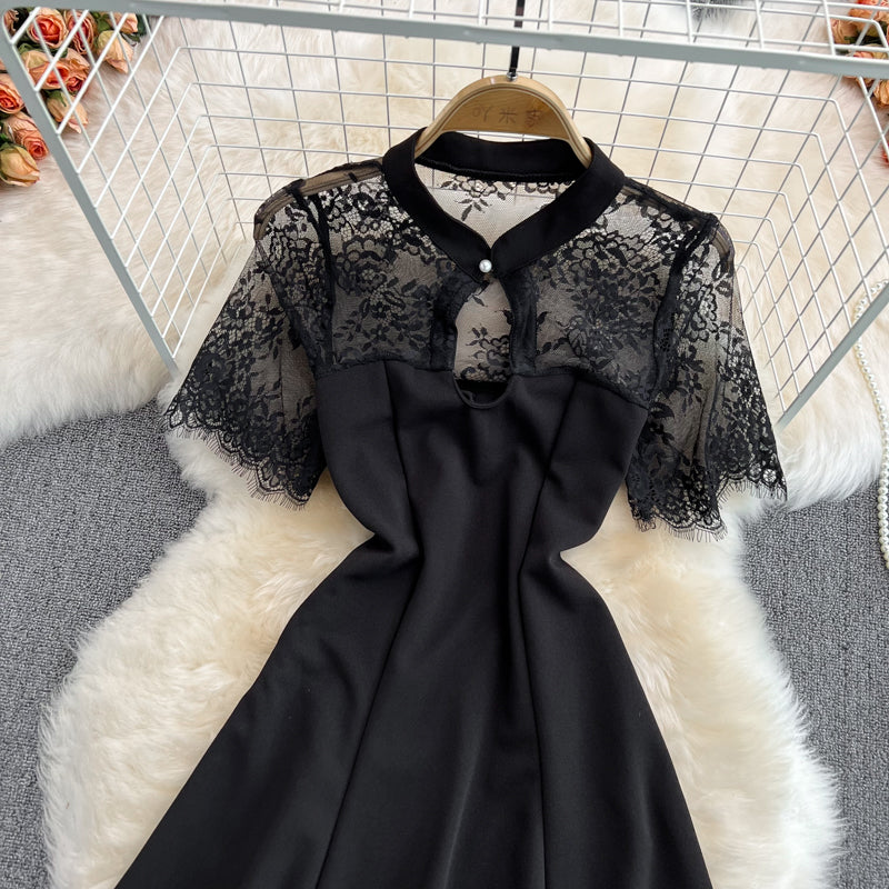Black Lace Short Dress Black Fashion Dress RF0178