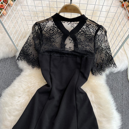 Black Lace Short Dress Black Fashion Dress RF0178