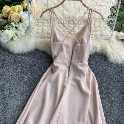 Robe courte trapèze en mousseline de soie, jolie robe tendance RF0177