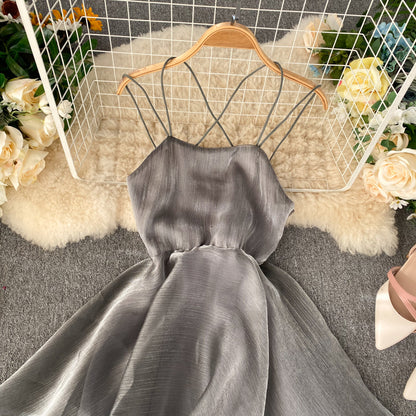 Graues Tüll-Kurzkleid A-Linie Rückenfreies Kleid RF0174