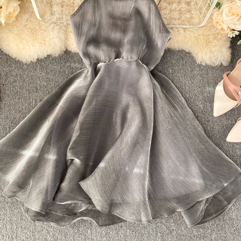Graues Tüll-Kurzkleid A-Linie Rückenfreies Kleid RF0174