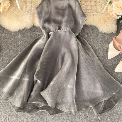 Graues Tüll-Kurzkleid A-Linie Rückenfreies Kleid RF0174
