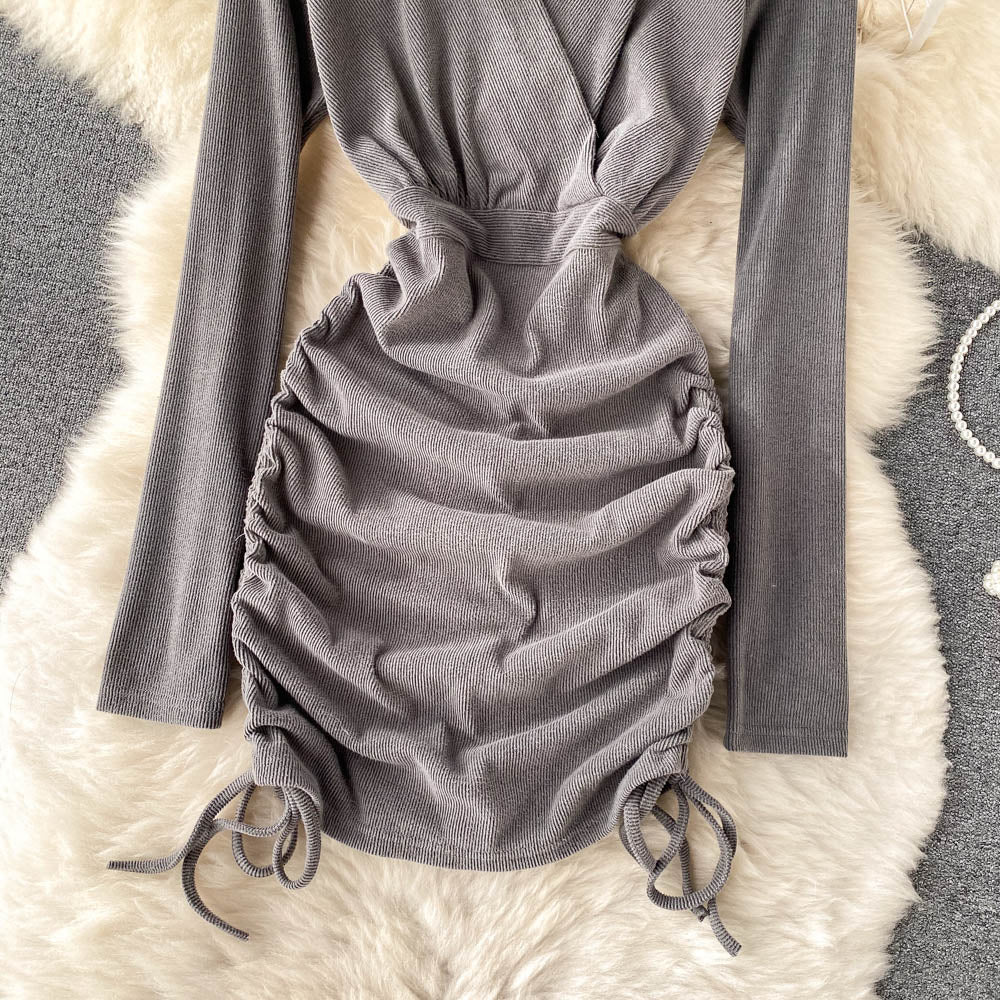 Sexy V-neck Drawstring Dress Fashion Dress RF0173